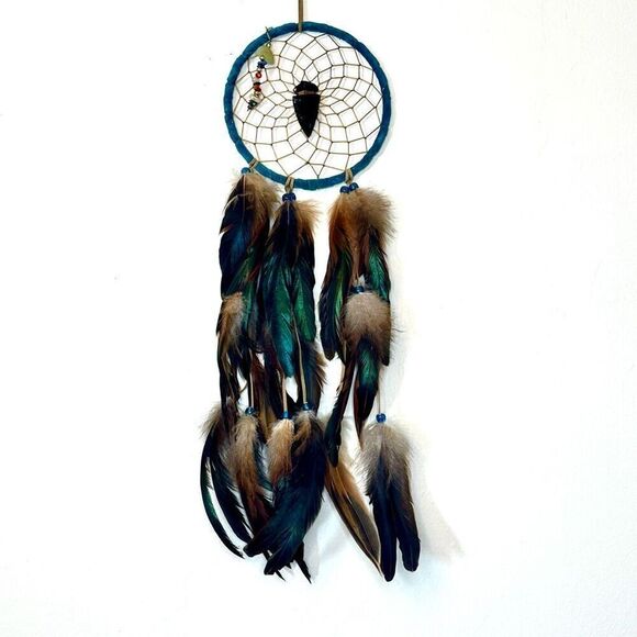Authentic Handmade American Indian Dreamcatcher with Hand Carved Obsidian Arrow - Picture 1 of 6